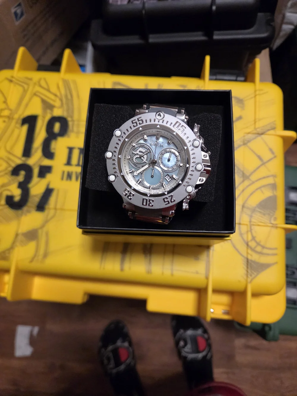 Invicta Silver Stainless Steel Ocean Warrior SubAqua Watch with Light Blue Dial